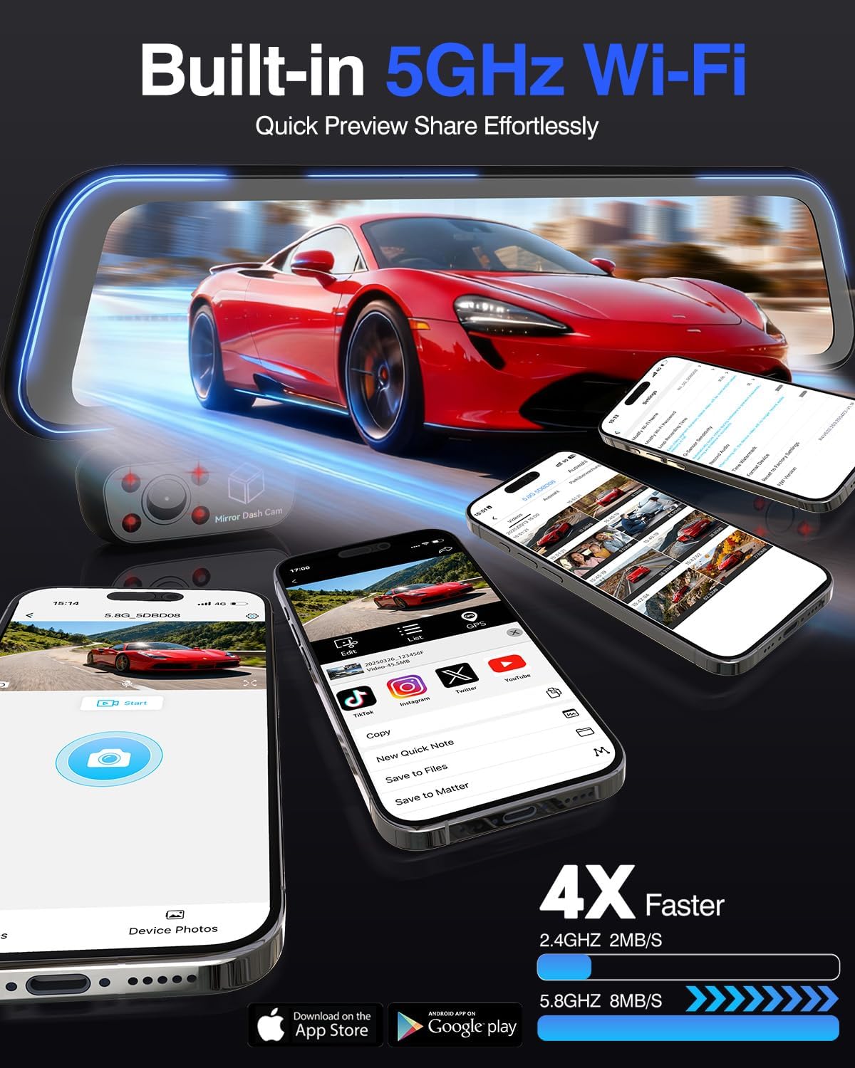 M2MAX Rear View Mirror Dash Cam